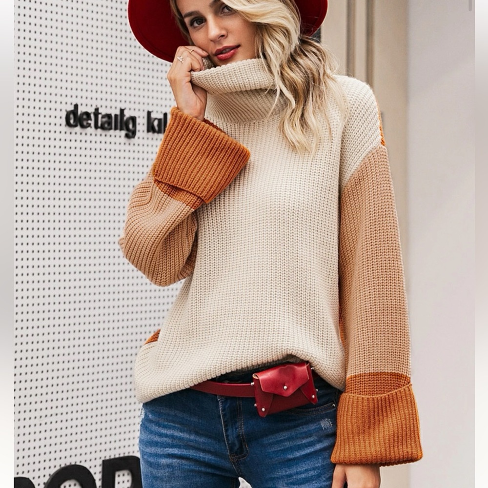 Simplee Colorblock Crocheted Sweater - Size Small